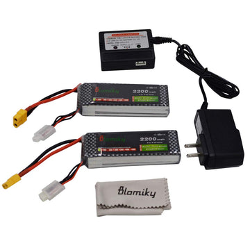Blomiky 2 Pack XT60 Plug 11.1V 3S 2200mAh Lipo Battery and 1 Charger for RC Evader BX Car RC Truck RC Truggy RC Airplane UAV Dro