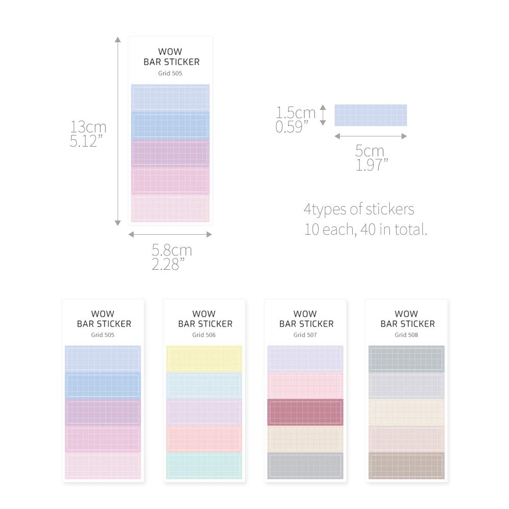 Monolike Wow Bar Sticker Grid B Set - Mini Size Cute Stickers, Square Stickers