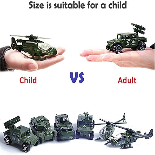 Shellvcase Diecast Military Vehicles, 6 Pack Army Toys Assorted Alloy Metal Model Cars Tank,Helicopter,Panzer,Anti-Air Vehicle Playsets Gift For Boys Kids Age 6 7 8 9 10