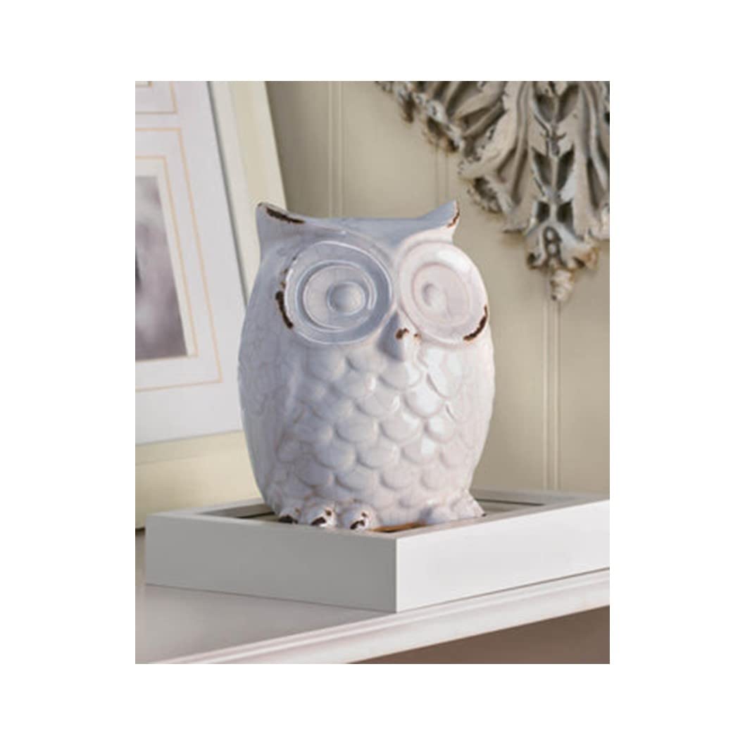 Distressed White Owl Figurine 4.62X4.75X6.5'