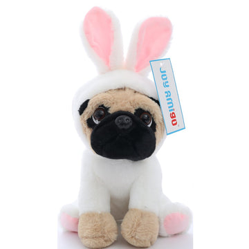 Joyamigo Pug Stuffed Animal Dog Puppy Soft Cuddly Animal Toy In Easter Bunny Costumes - Super Cute Quality Rabbit Dog Plush Children Easter Basket Stuffers Decoration