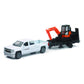 New Ray New 10' Newray Kubota Collection - Kubota Kx040 Excavator With White Ford F-250 Super Duty Pickup & Trailer (Orange, Black) Model Toys
