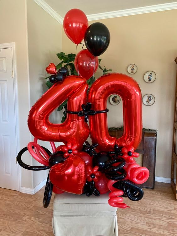 Red 4 Balloon, Number Balloon 40 Inch For 4Th Red And Black Spiderman Transformers Party Decorations, Four Large Numbers For Par