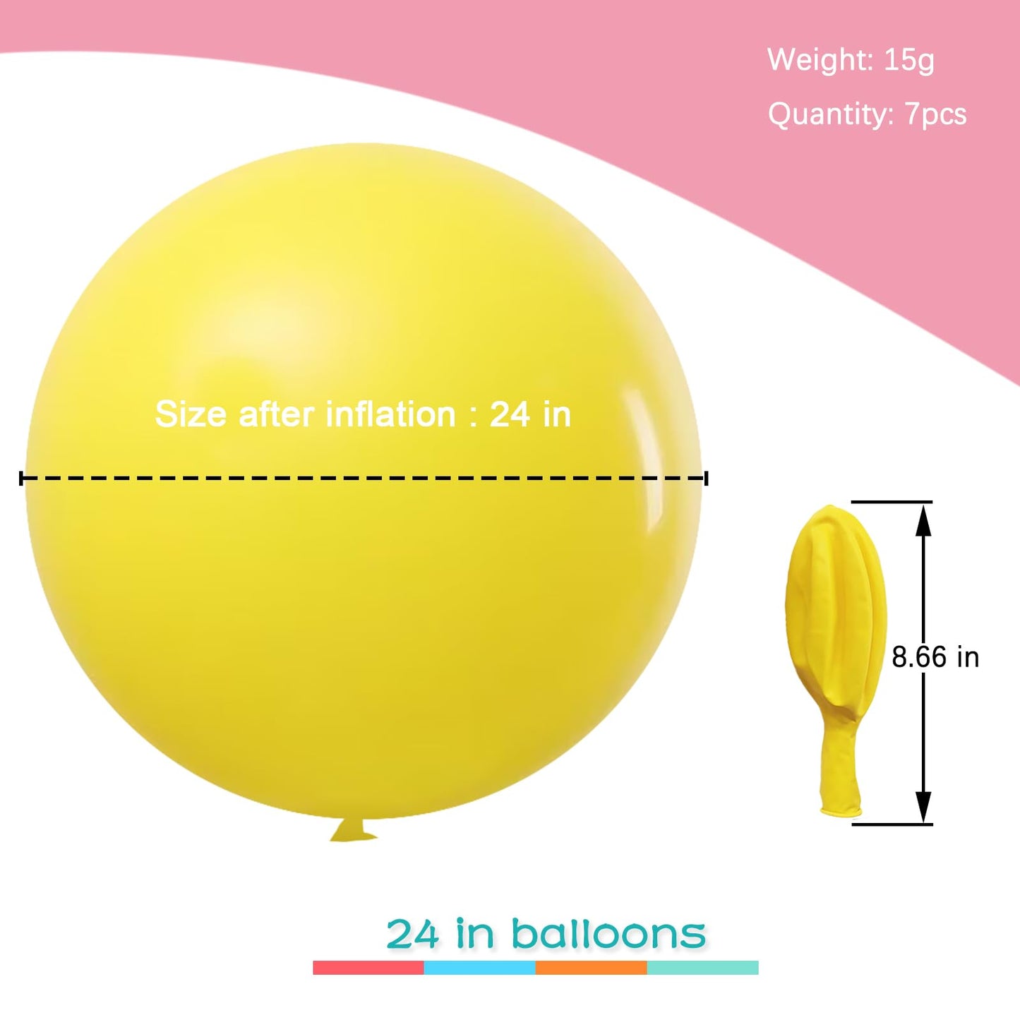 24 Inch Big Round Balloons 7Pcs Thick Giant Balloons For Photo Shoot Wedding Baby Shower Birthday Party Decorations(Yellow)