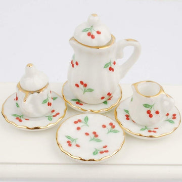 NW 1 Set 15 Pieces 1:12 Ceramics Tea Cup Set Lovely Dollhouse Decoration Set Dollhouse Kitchen Accessories(#8)