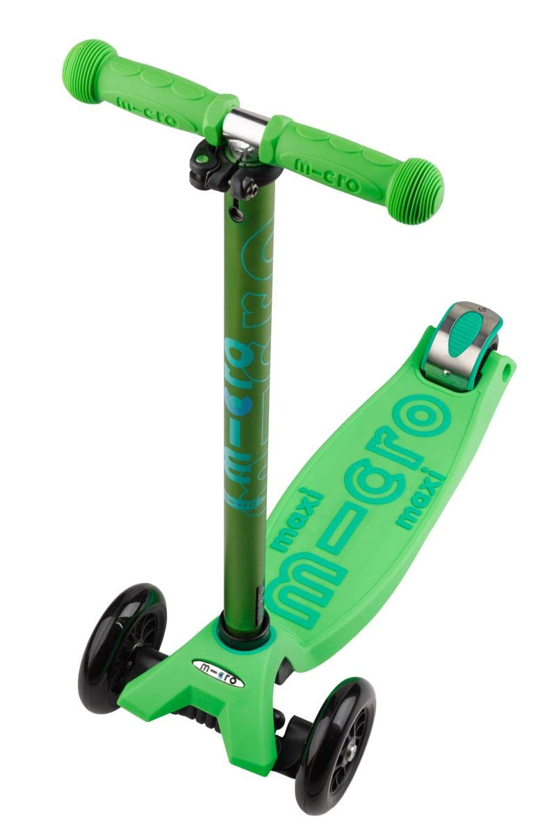 Micro Maxi Deluxe Scooter - 3-Wheeled, Lean-to-Steer, Green, Kids, Model MMD022, Swiss-Designed, Ages 5-12