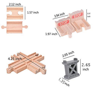 Ioffersuper 12 pcs Wooden Train Track Set, Male-Male Female-Female Bump Track,Bridge Pier Track(Random Color),Cross Track and St