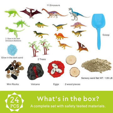 Carolart Dinosaur Sensory Bin,Dinosaur Toys For Toddler Boys And Girls,Include Glow In The Dark Dinosaur,Easy Storage Sensory To
