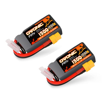OVONIC Lipo Battery 11.1V 120C 1500mAh 3S RC Battery with XT60 Plug for FPV Racing Drone Quadcopter Helicopter Airplane RC Boat 