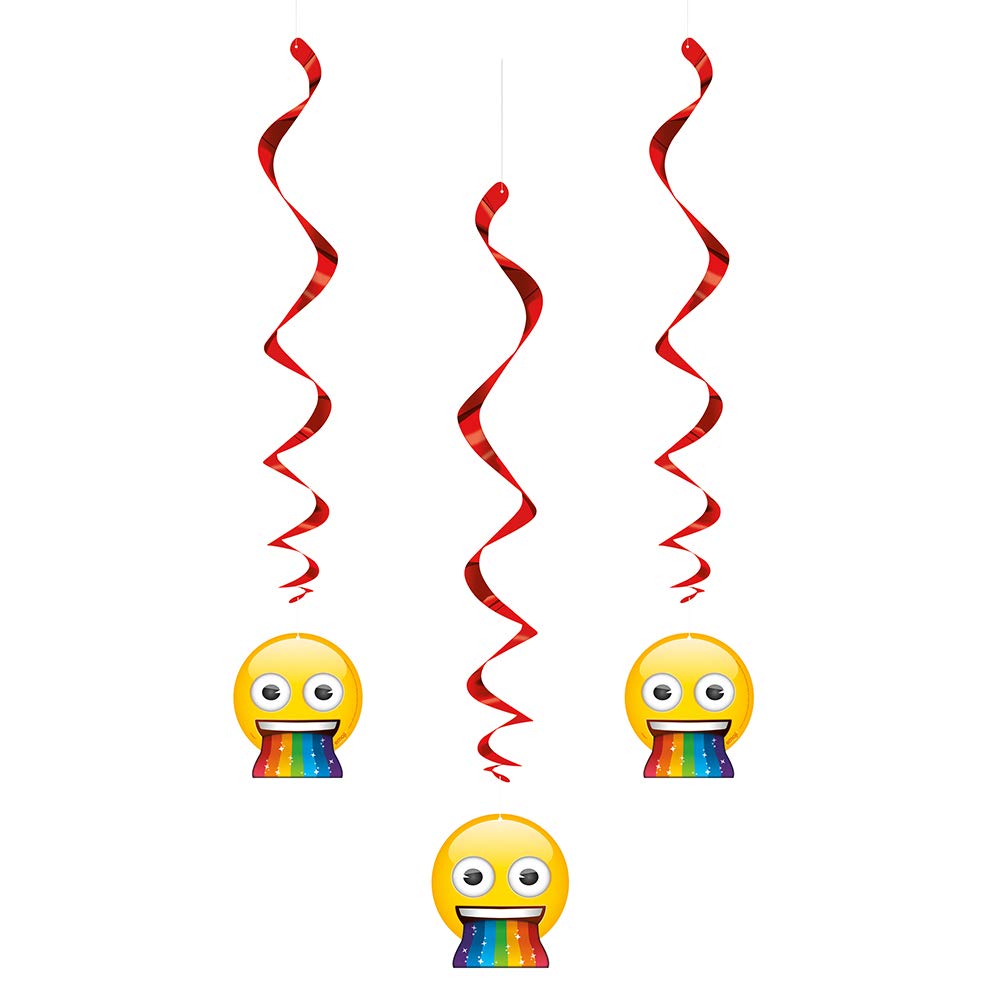 Rainbow Fun Emoji Hanging Swirl Party Decorations 26, 3 Ct.