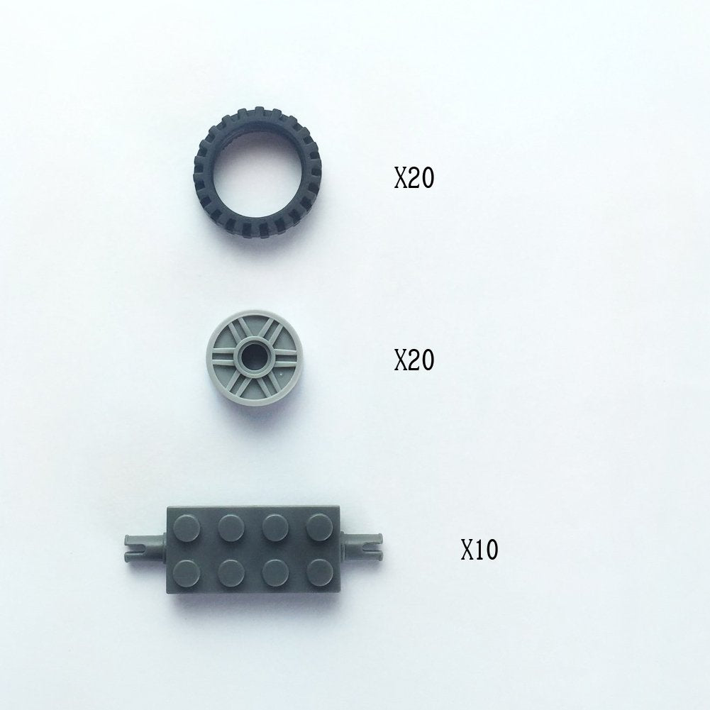 24 Mm X 7 Mm Tire,Wheel And Long Axles -50 Pieces Brick Building Chassis Pieces Education Wheels Set Toy