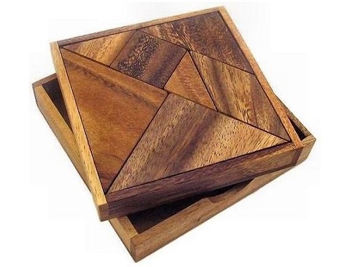 Tangram Wooden Puzzle Geometry Game, with 48 Silhouette Tangrams Challenge Booklet