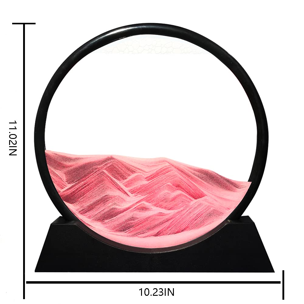 Muyan Moving Sand Art Picture Sandscapes in Motion Round Glass 3D Deep Sea Sand Art for mature-themed Kid Large Desktop Art Toys (Pink  12 Inch)
