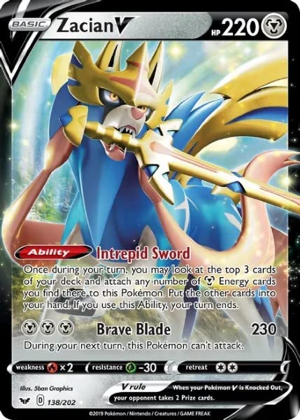 Pokemon - Zacian V - 138/202 - decorative replica blade *& Shield - Ultra Rare Holofoil Card