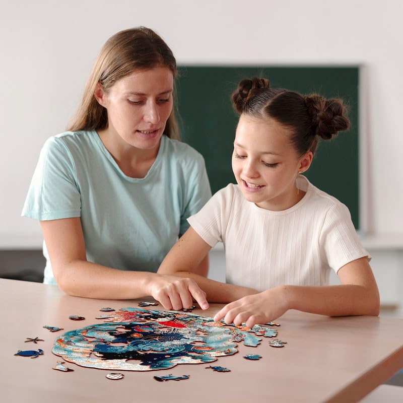 Jigfoxy Wooden Puzzles for mature-themeds  Seashell Wood Puzzles mature-themed  Unique Animal Shape Wooden Jigsaw Puzzles for mature-themeds  Birthday Gifts for Puzzle Lovers  Family(L-13.4 * 13.4in-320pcs)