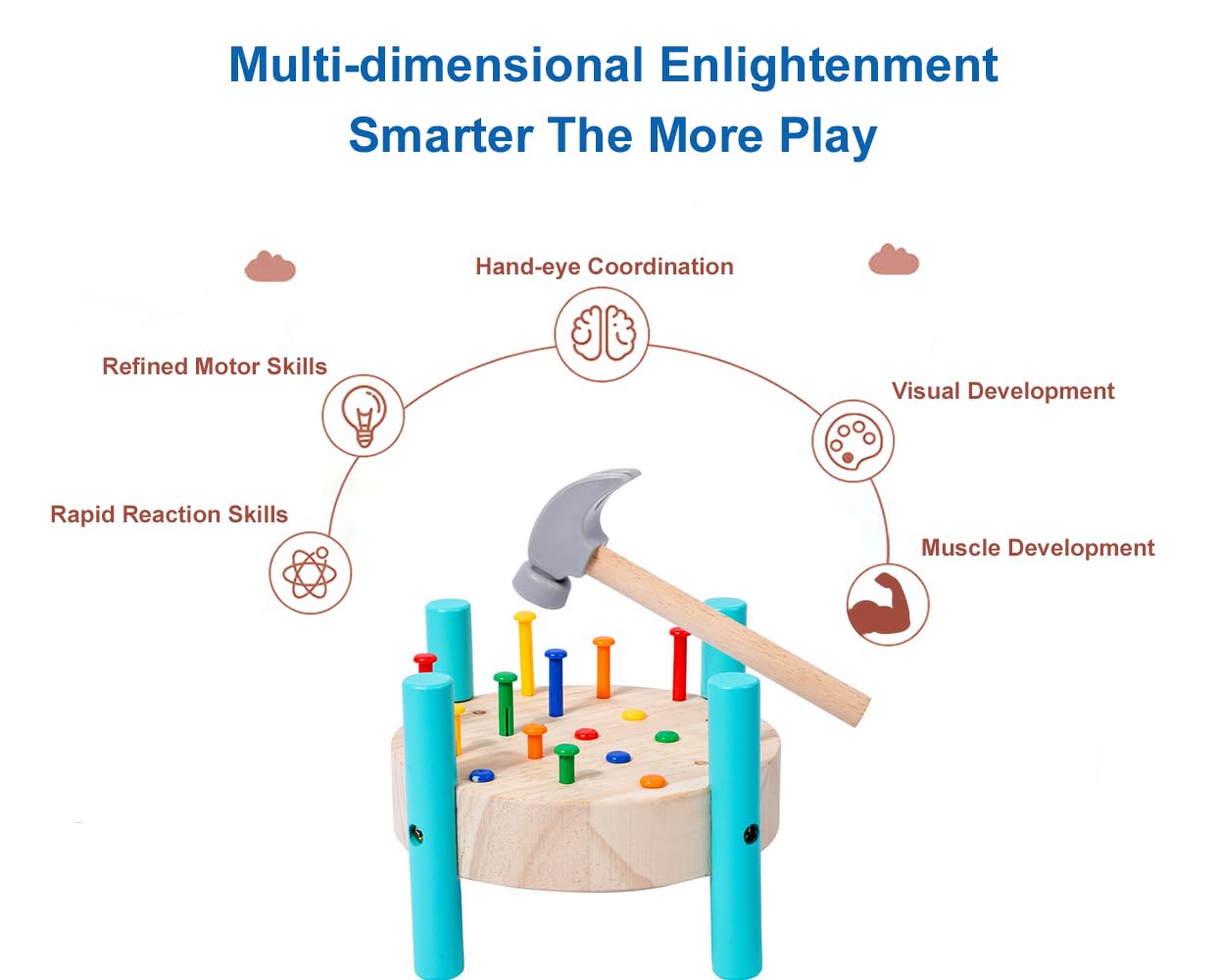 OUJILA Wooden Baby Workbench Pounding Hammer Toy for Toddlers,STEM Educational Preschool Learning Toys for Kids