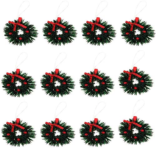 Aiffort 12pcs Funny Mini Christmas Wreaths for 1/12 Dollhouse Christmas Crafts Door D  cor