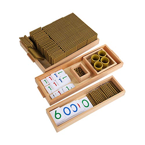 Adena Montessori Golden Beads Bank Game - Medium Acrylic Math Toy, Gold/Brown