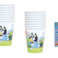 Unique Bluey Birthday Party Supplies Bundle Pack includes 16 Party Paper Cups and 1 Dinosaur Sticker Sheet