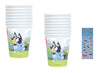 Unique Bluey Birthday Party Supplies Bundle Pack includes 16 Party Paper Cups and 1 Dinosaur Sticker Sheet