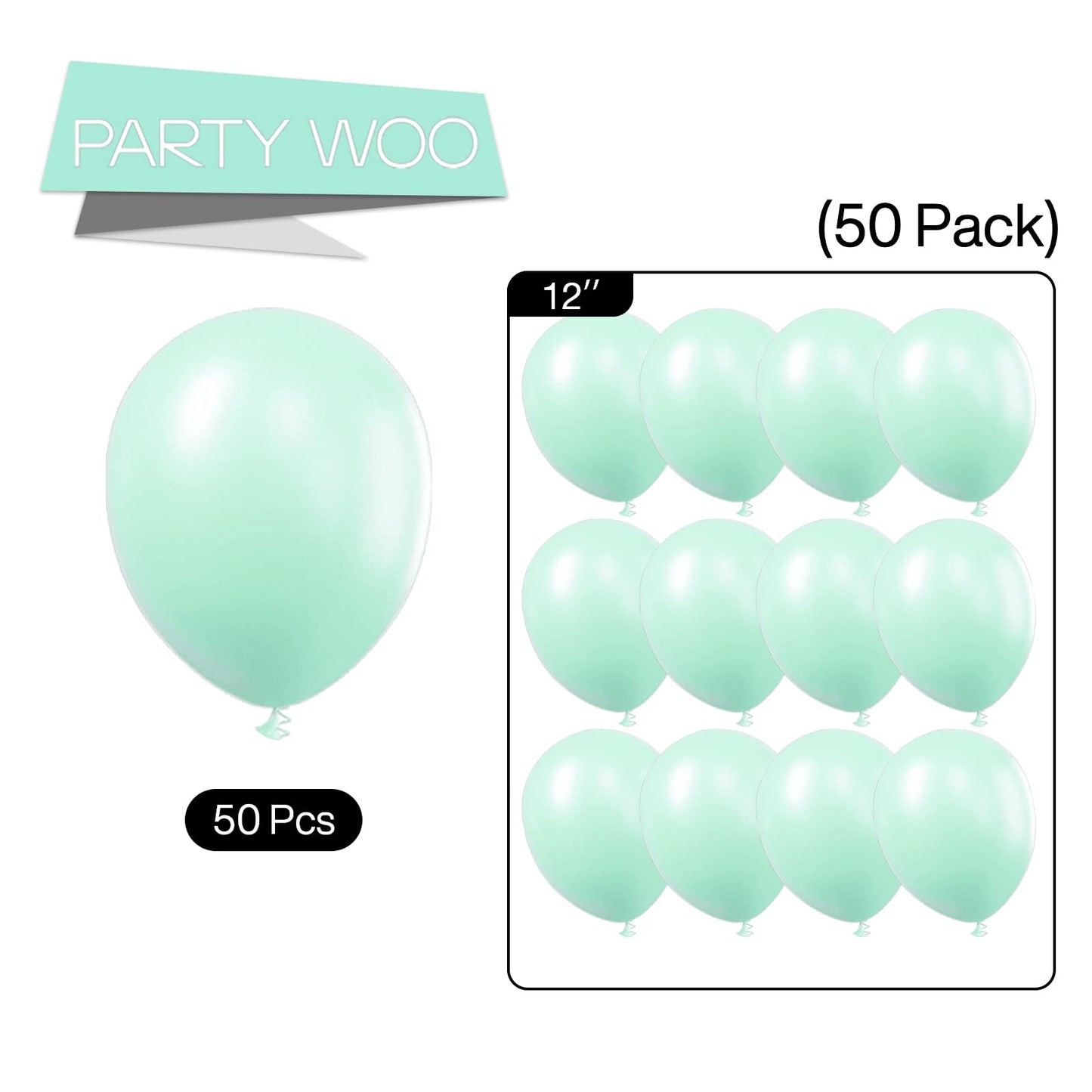 Partywoo Mint Balloons, 50 Pcs 12 Inch Pastel Teal Balloons, Pastel Turquoise Balloons For Balloon Garland Or Balloon Arch As Party Decorations, Birthday Decorations, Baby Shower Decorations, Mint-Q03