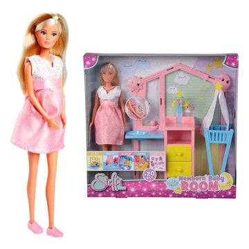 Steffi Love Newborn Baby Room, Pregnant Doll With Baby In The Children'S Room, With Baby Bed, Changing Table, Bath And Accessori
