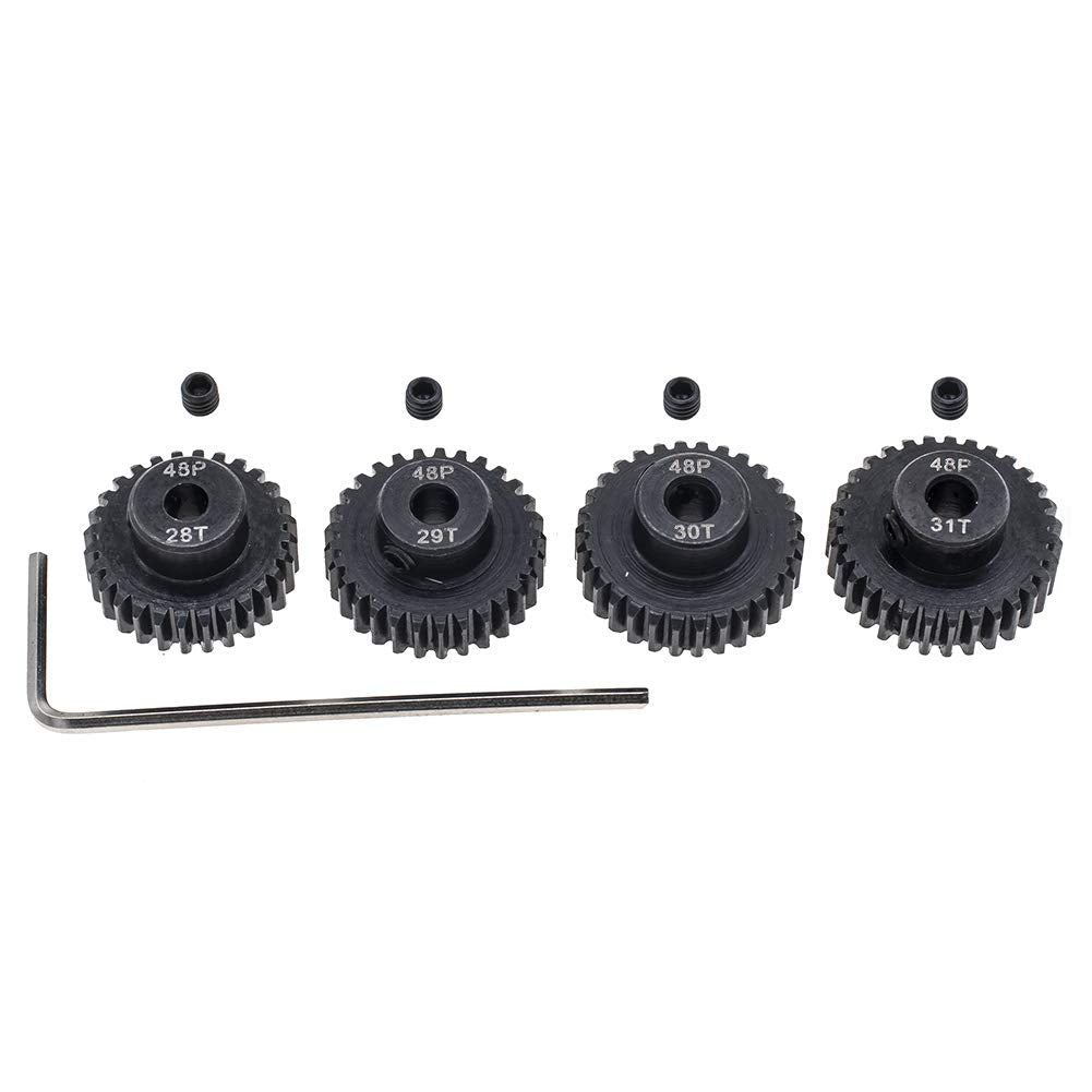 GTHELE 4pcs 48P Pinion Gear 3.175mm Set Hardened 28T 29T 30T 31T 48DP Pitch Gears RC Upgrade Part with Screwdriver