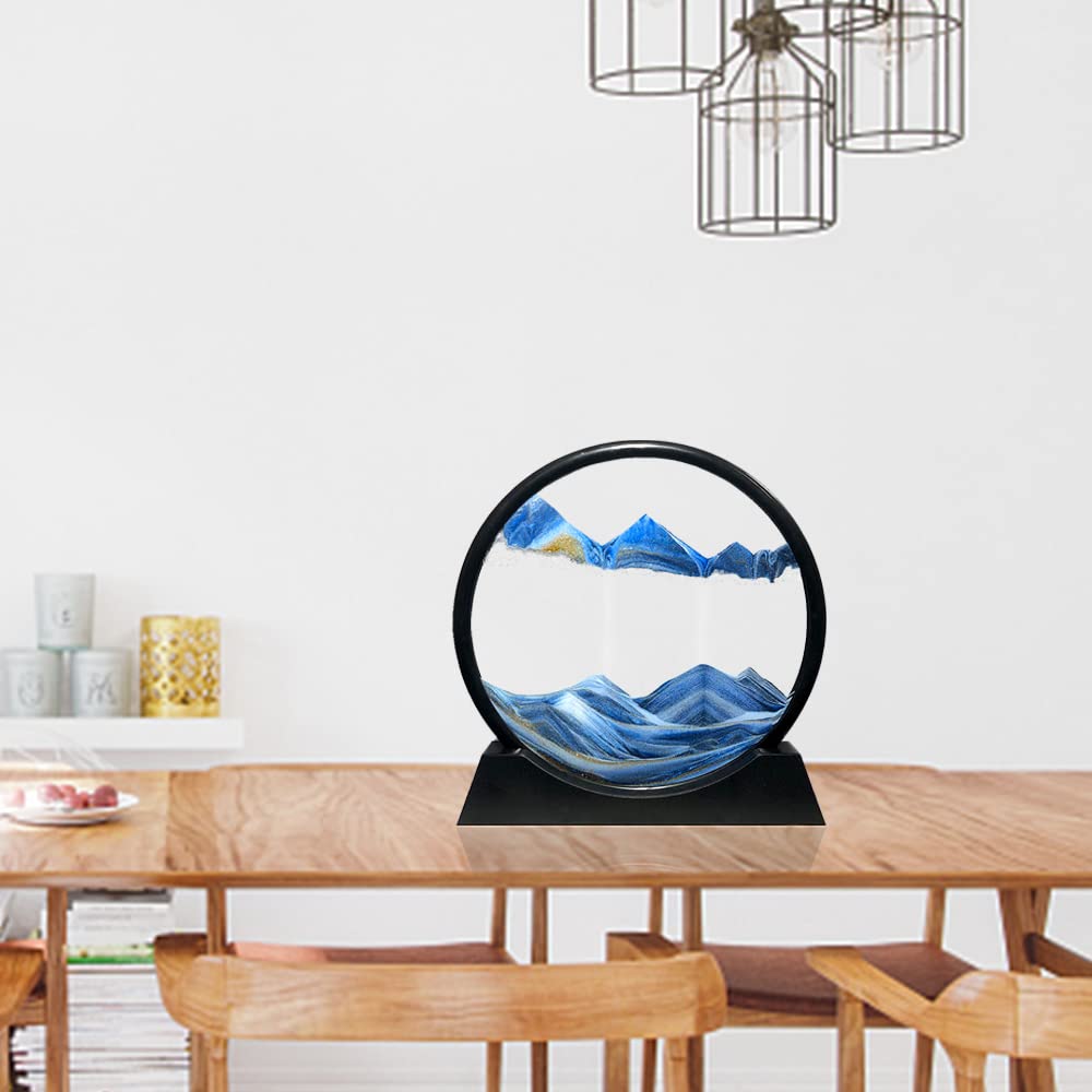 Muyan 3D Deep Sea Sand Art Picture - Round Glass Sandscapes, 7 Inch, Blue, Model ISA01F-MY, Perfect for Adults & Kids