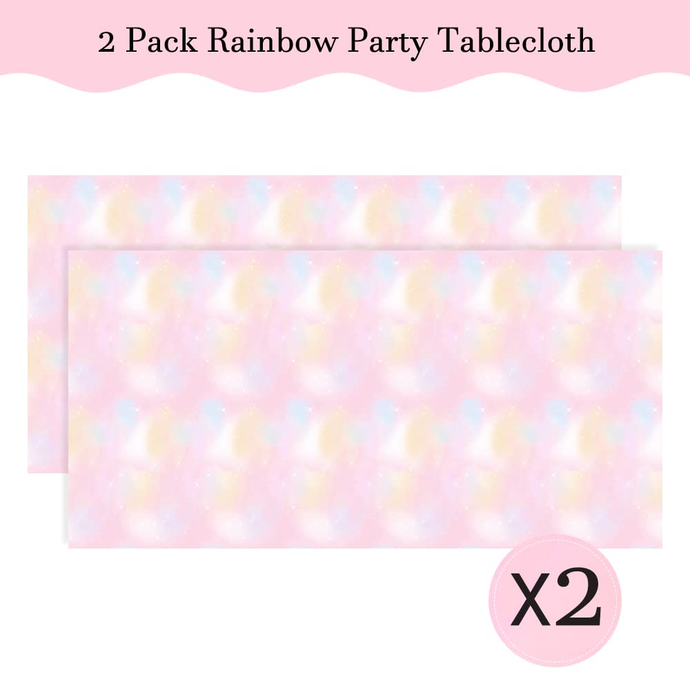 Pastel Rainbow Tablecloths For Rainbow Birthday Party Decorations, Disposable Tablecloth Plastic Waterproof Rectangle Table Cove