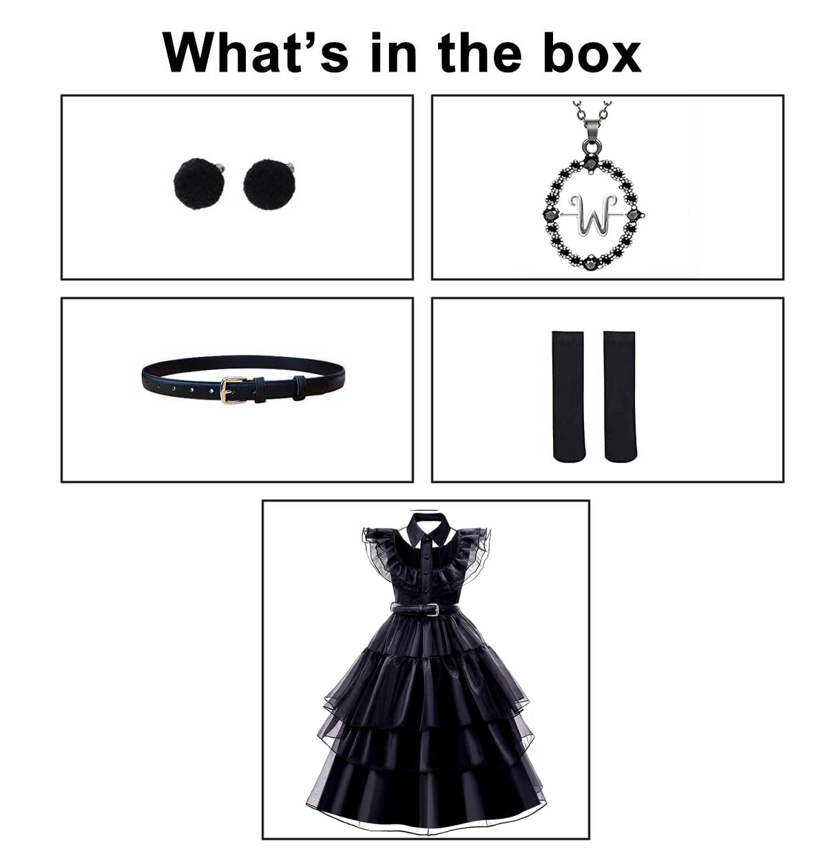 Yuegoo Black Costume Dress For Girls Halloween Costumes Cosplay Party Dress With Accessories 3-12Y (Black, 11-12 Years)