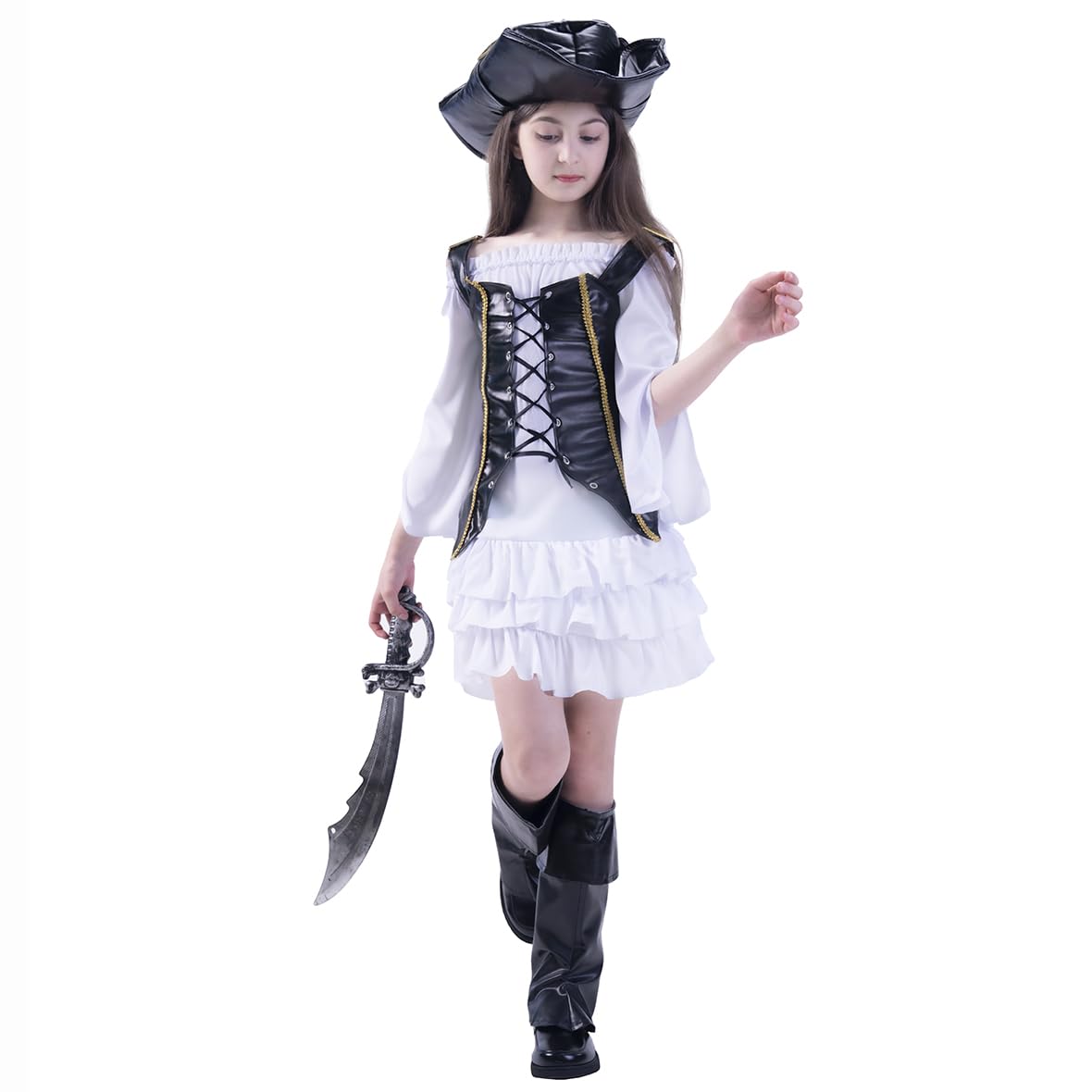 PGOND Cute Pirate Girls Halloween Dress up Costume (M-7-9Y)