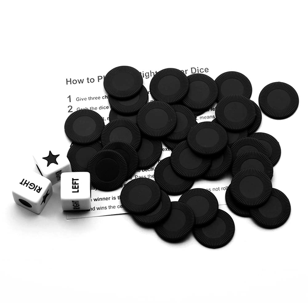 Bilywey Left Right Center Dice Game Set With 3 Dices + 36 Black Chips (Black)