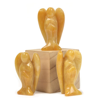 Carved Yellow Jade Gemstone Peace Angel Pocket Guardian Angelhealing Statue 2 Inch
