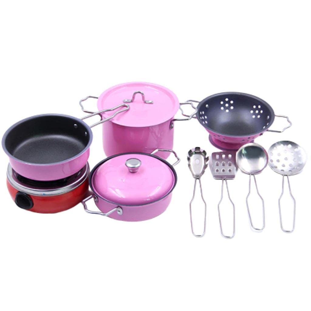 CALANDIS Kids Children Kitchen Pretend Play Toys Cooking Cookware Set Pink 11pcs