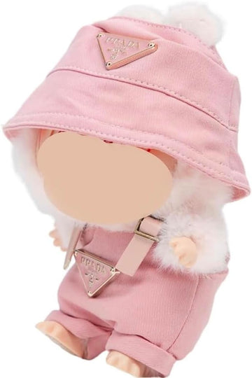 Clothes for Labubu 17cm (NO Doll) - Designer-Inspired Pink Hat & Overalls Set  Cute Labubu Clothes & enhanced Dress-Up Accessories for 17cm Labubu Dolls