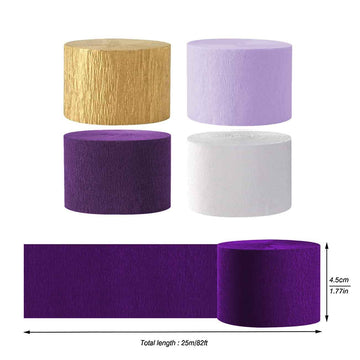 AIM & GGKK Purple Gold and White Party Crepe Paper Streamers 1.8 Inch Widening 8 Rolls Party Streamer Festival Party Decorations