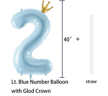 Gifloon Number 2 Balloon With Crown, Large Number Balloons 40 Inch, 2Nd Birthday Party Decorations Supplies 2 Year Old Sign Deco