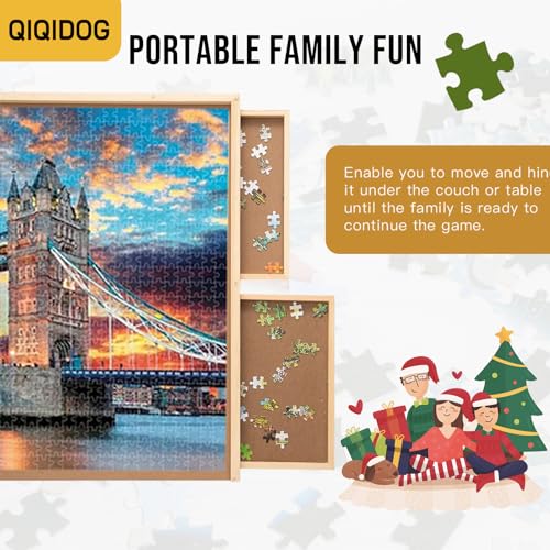 Qiqidog 2000 Pieces Puzzle Board With 6 Drawers And Cover, 29''X41'' Wooden Jigsaw Puzzle Table For Adults, Portable Puzzle Orga