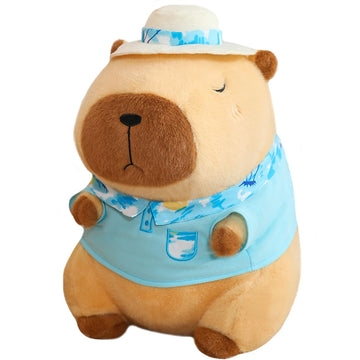 Elainren Stuffed Capybara Toy Wearing T-Shirt And Hat,Kawaii Gentleman Guinea Pig Plush Doll Gifts/13.7''
