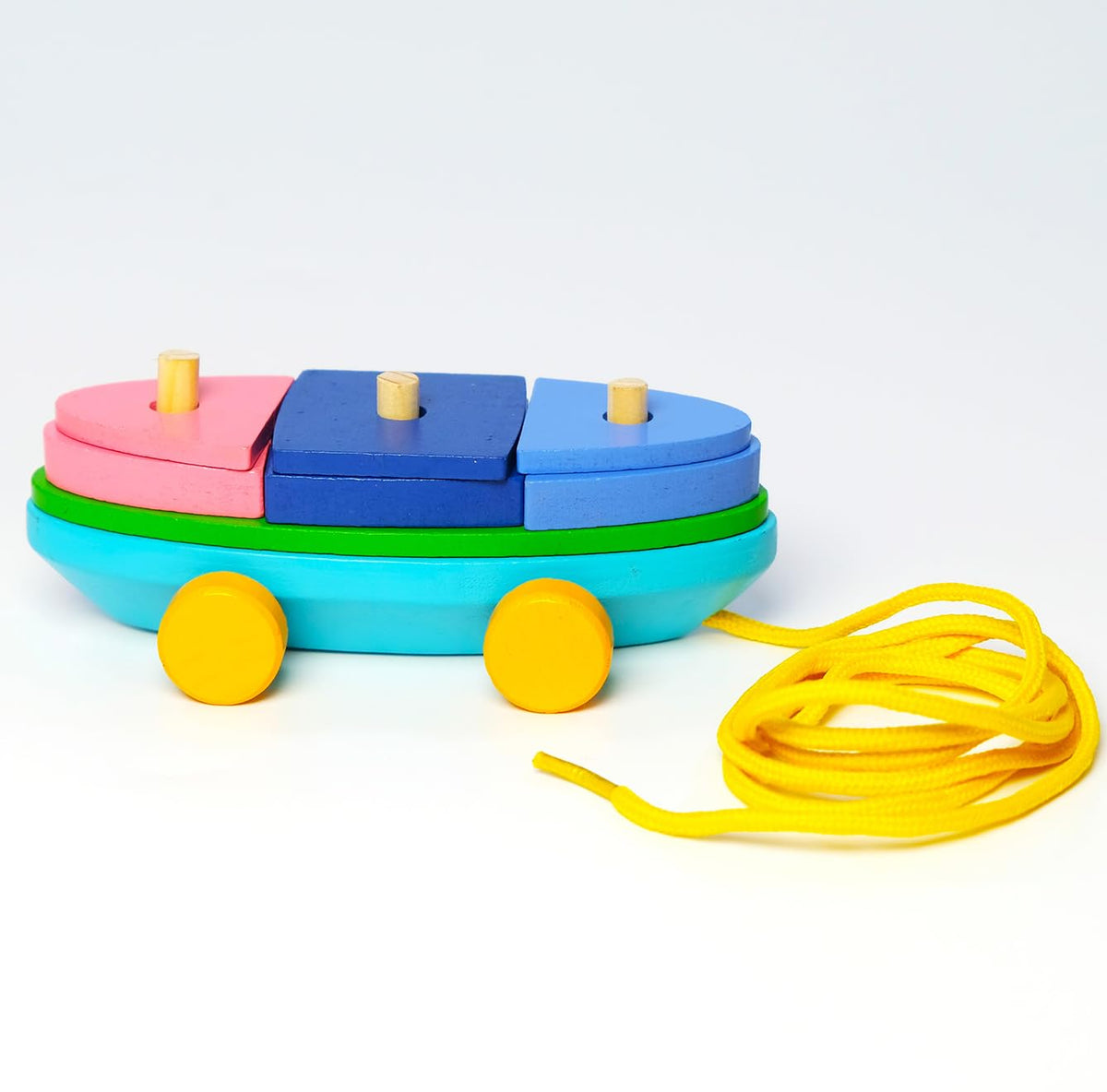 Joycrate Stack And Sail | Wooden PullAlong Toy For Kids | Wooden Boat Toys For Toddlers | Motor Skill & Walking Balance Develop
