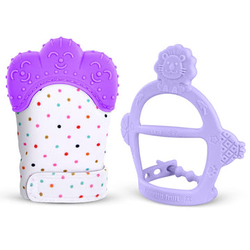 Vicloon Silicone Teething Mitt, 2Pcs Baby Teething Mitten, Baby Teething Toy With Adjustable Strap, Crinkle Sound And Textured, 