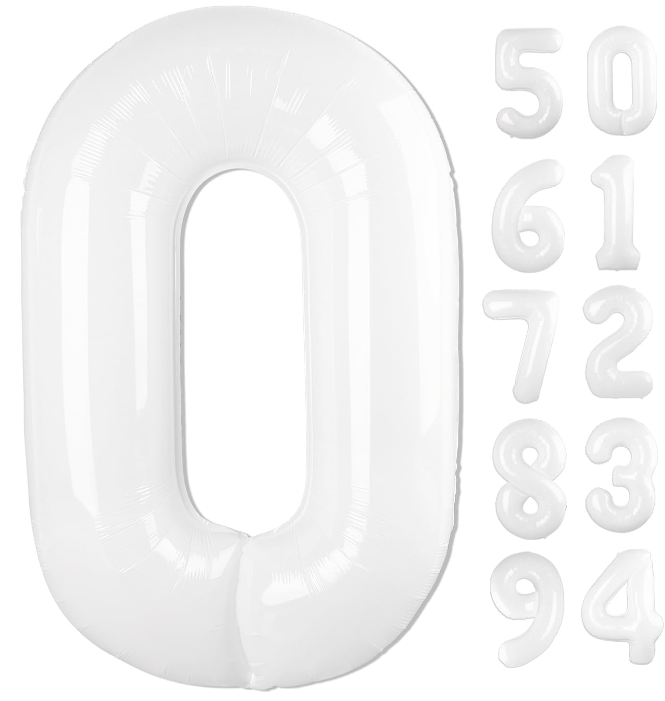 White Number Balloon 40 Inch, Translucent 0 Number Balloons, 10 20 30 40 50 Numbers Balloon Birthday Decorations, White Party Su