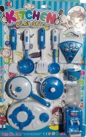 Childrens Kitchen Play Set, Blue and White | 12 Piece Cooking Utensils and Accessories | Kitchen Set for Kids | Kitchen Set for