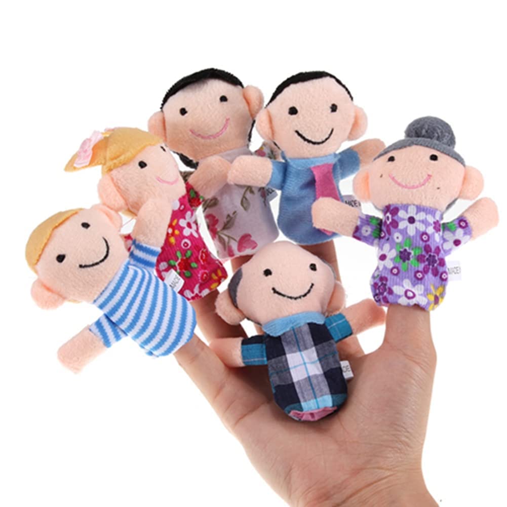 6 Piece Mini Grandparents, Finger Puppet Set, Cloth Velvet Puppets, 6 People Family Members Finger Puppets Toys Set, Story Time,