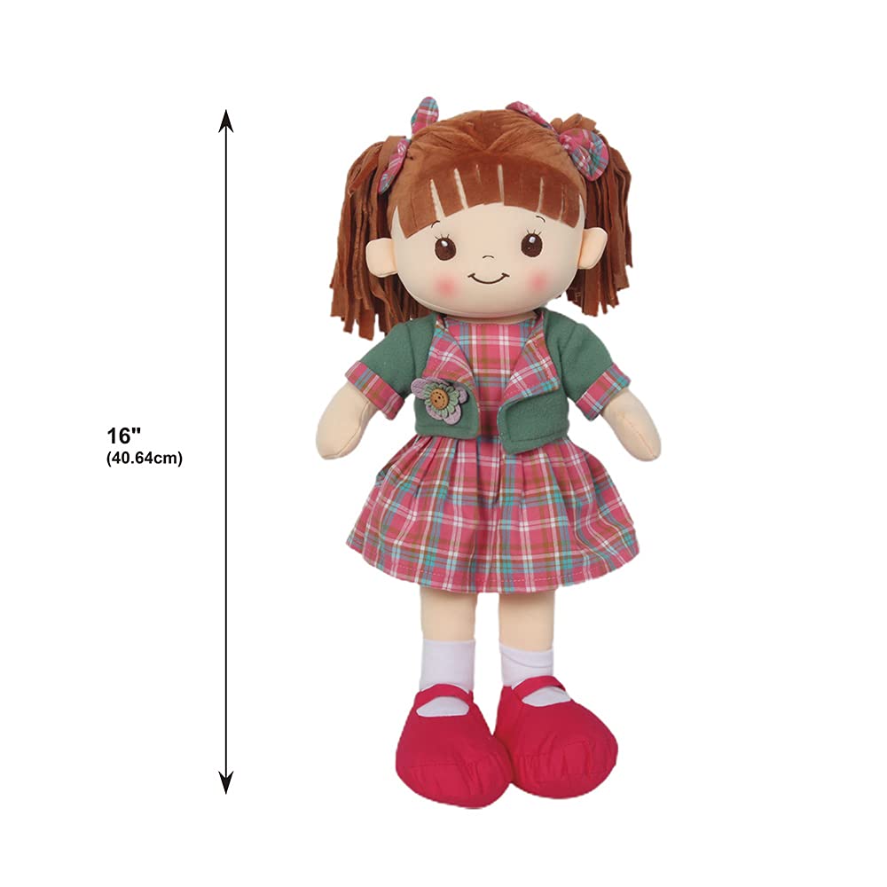 Linzy Toys, 16 Little Sweet Hearts Interactive Soft Plush RAG Doll, Embroidered FACE & Removable Clothes, Educational Doll, Muec