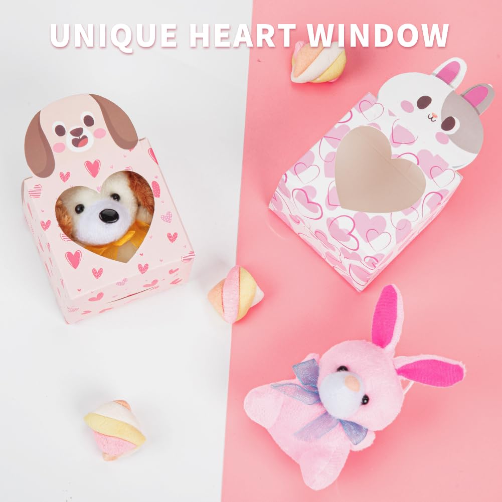 Sofier Valentines Day Gifts for Kids Classroom 24 Pack Valentines Card Boxes with Heart Window Mini Animal Toys Keychains Bulk f