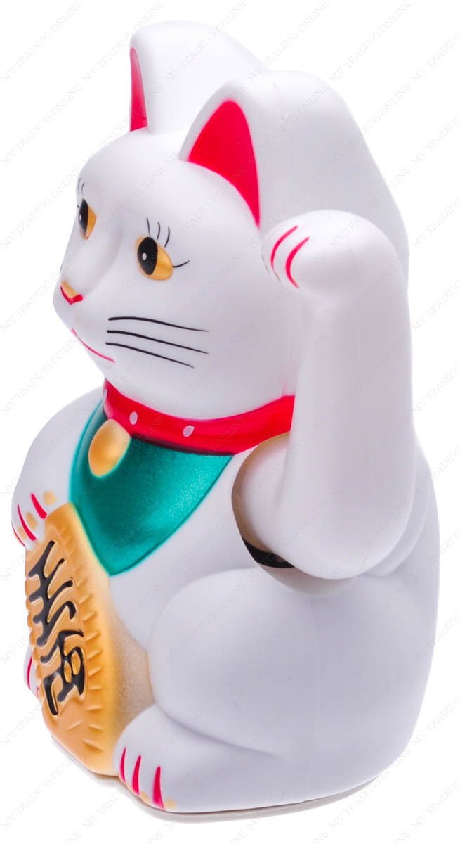M.V. Trading Battery Operated Feng Shui Lucky Cat, 5-Inch, White, Plastic, Model MMICAT303