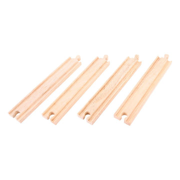 Bigjigs Rail Long Straights (Pack Of 4) - Other Major Wooden Rail Brands Are Compatible