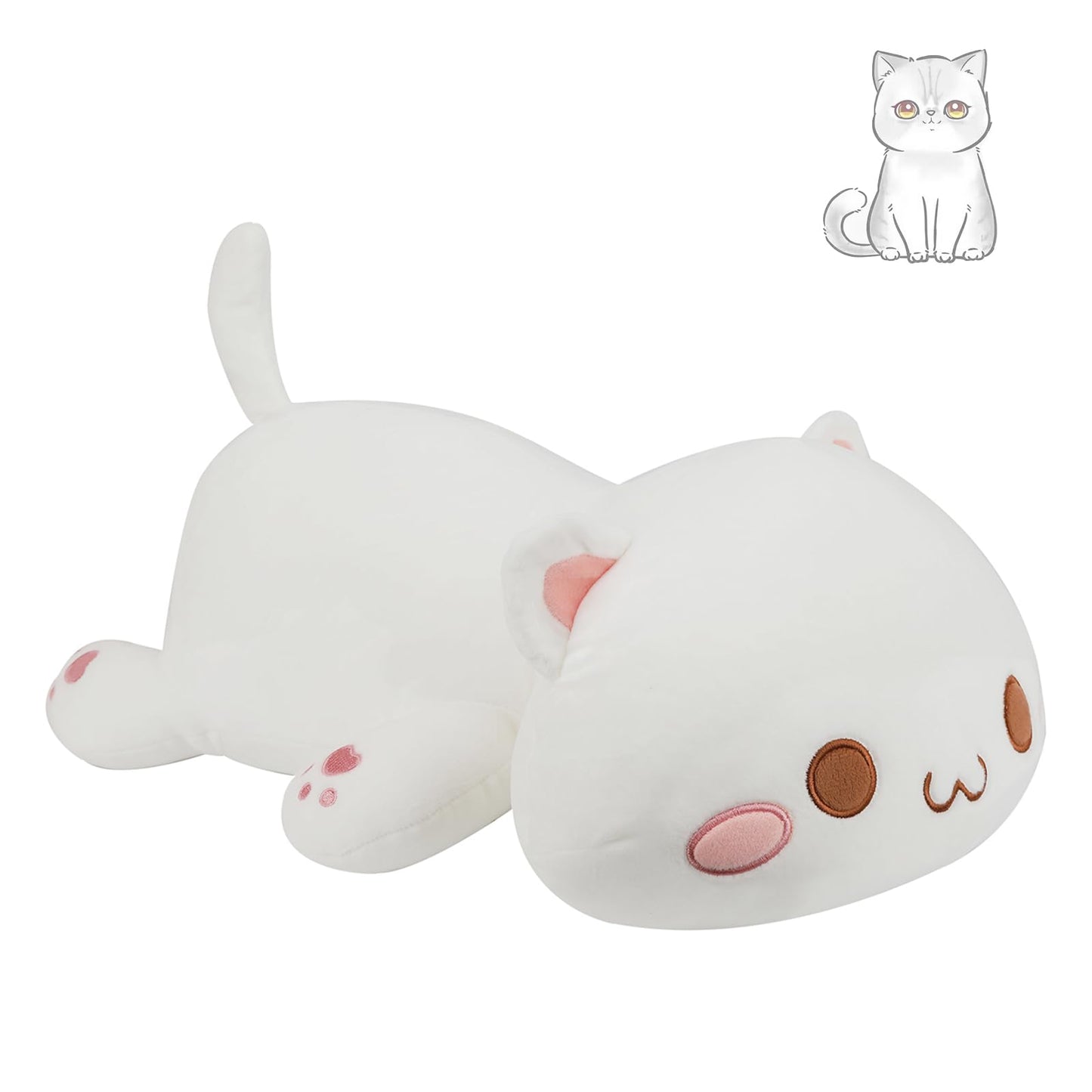 Afan Cat Plush Toy, 19.6In Soft Kitten Doll, White Kawaii Anime Plush Cute Stuffed Animal For Kids Girls Boys