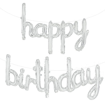 Toniful Silver Happy Birthday Balloons Banner, 16 Inch Mylar Foil Script/Cursive Letters Birthday Sign Banner Balloon Reusable M